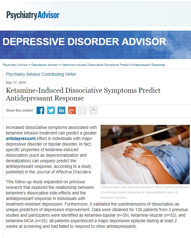 IV Ketamine Infusion Therapy Can Create an Antidepressant Response