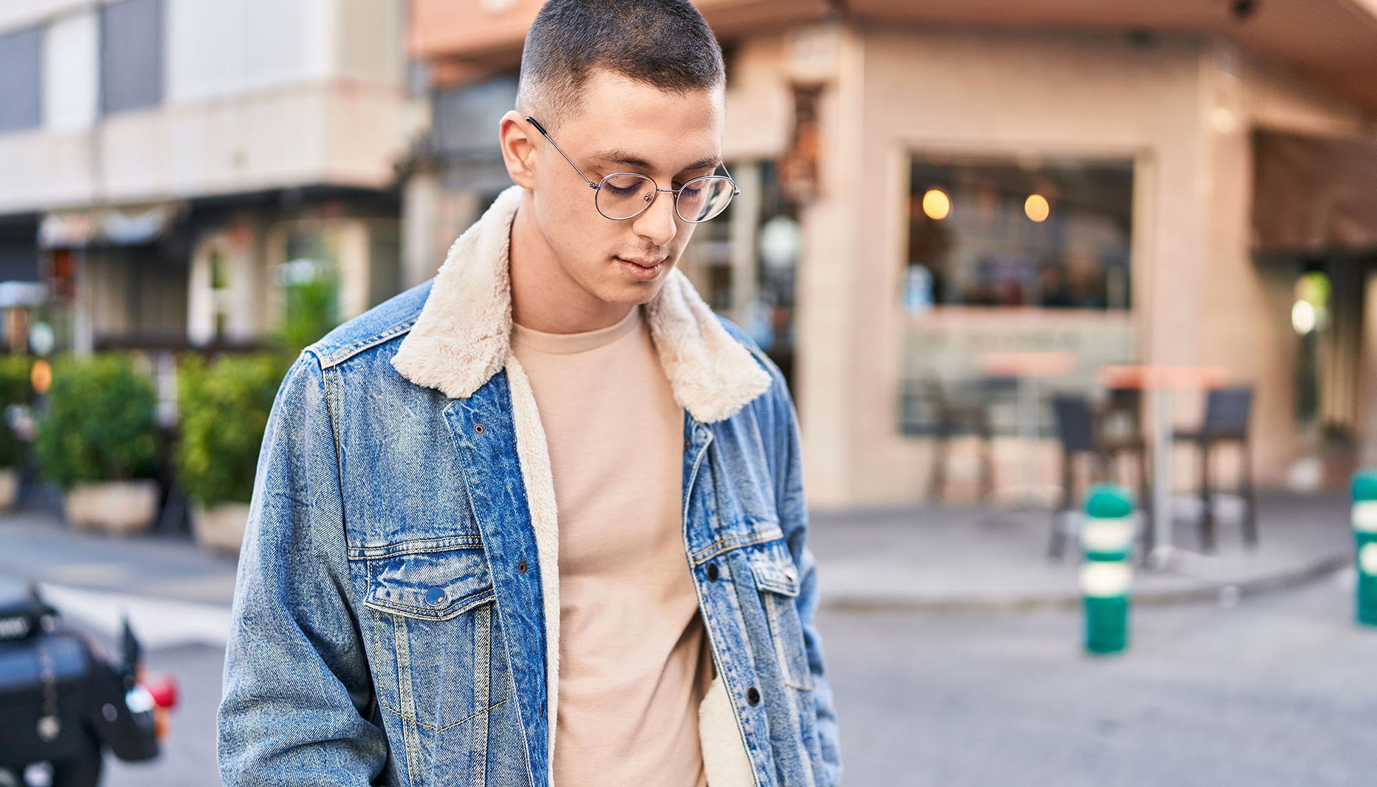 man with anxiety walking the streets