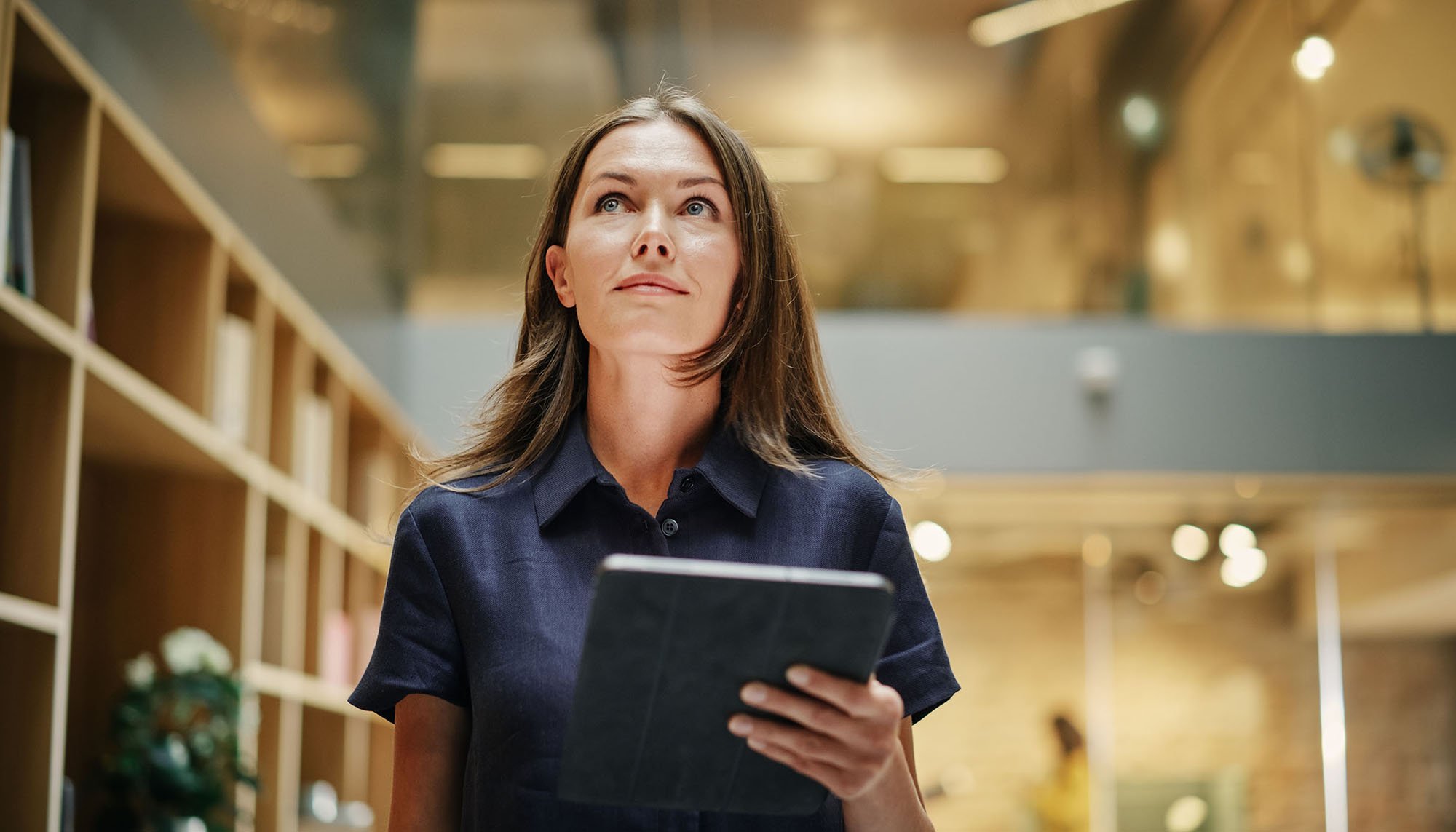 woman in library